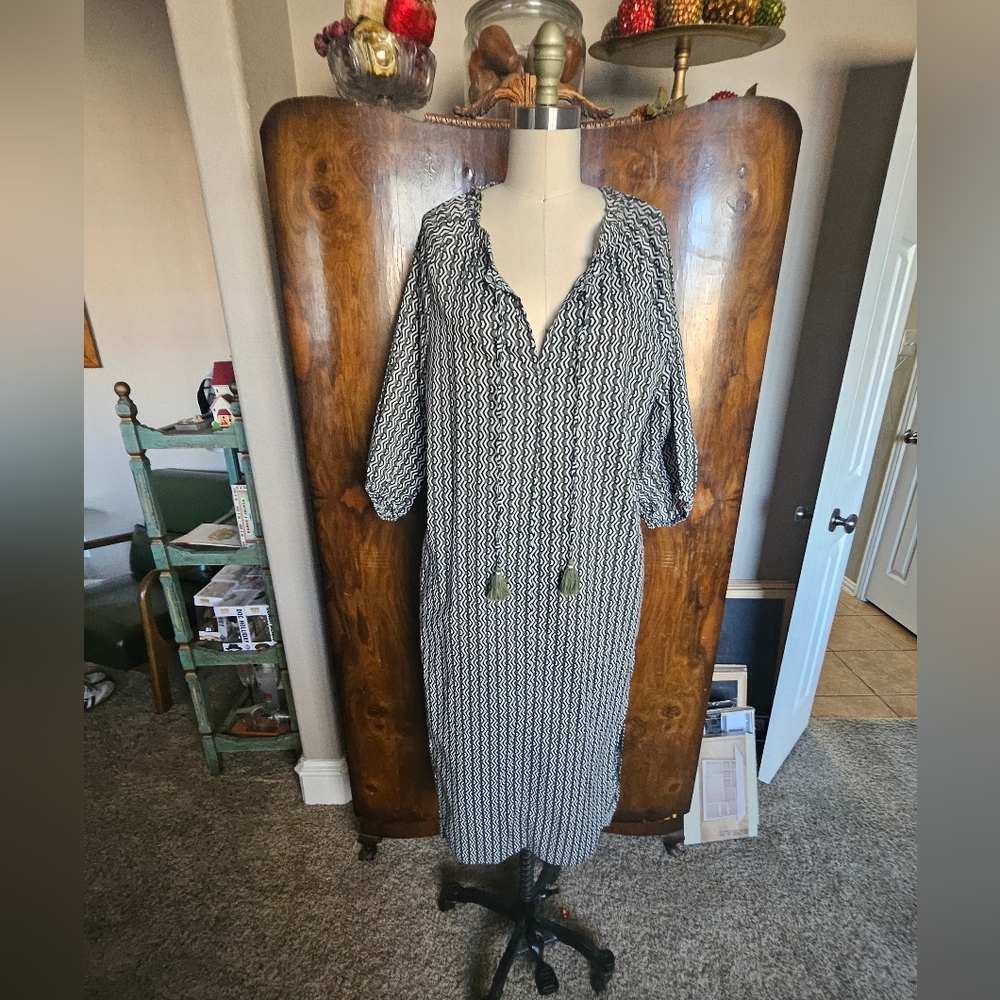 Johnny Was Black, Green And White Geometric Midi Dress